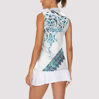 Kahui Whetu Paua shell Kowhaiwhai Taniko Personalised Women Sleeveless Polo Shirt Manta Ray Shark-Turtle Maori Tribal Style