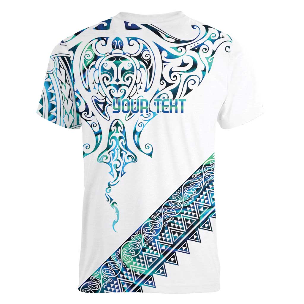Kahui Whetu Paua shell Kowhaiwhai Taniko Personalised Women V-Neck T-Shirt Manta Ray Shark-Turtle Maori Tribal Style