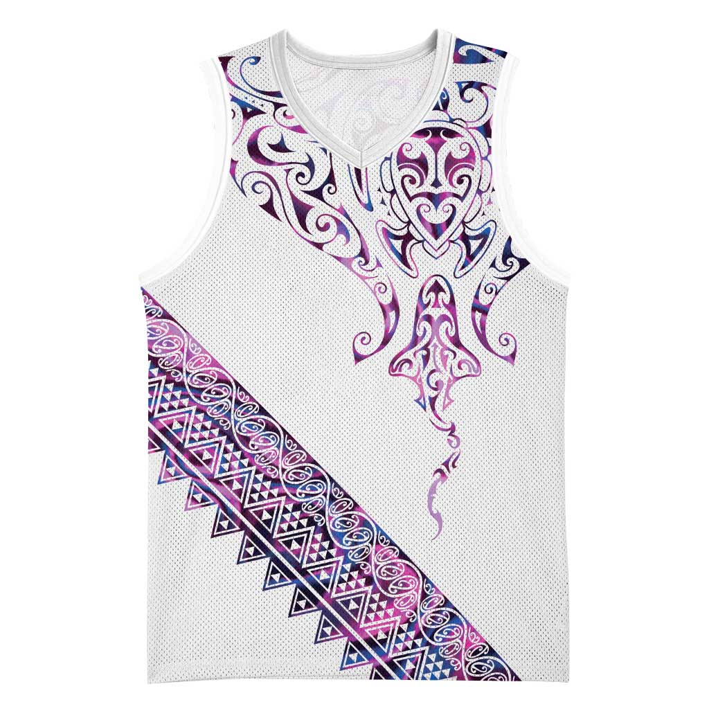 Mawhero Paua shell Kowhaiwhai Taniko Personalised Basketball Jersey Manta Ray Shark-Turtle Maori Tribal Style LT9 Unisex Pink - Polynesian Pride