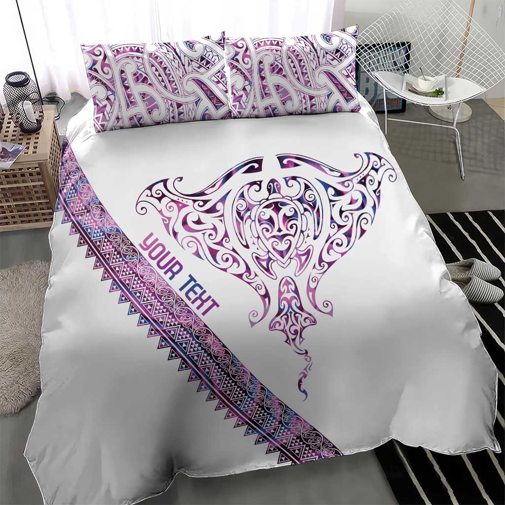 Mawhero Paua shell Kowhaiwhai Taniko Personalised Bedding Set Manta Ray Shark-Turtle Maori Tribal Style