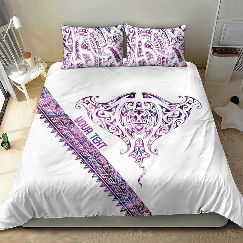 Mawhero Paua shell Kowhaiwhai Taniko Personalised Bedding Set Manta Ray Shark-Turtle Maori Tribal Style