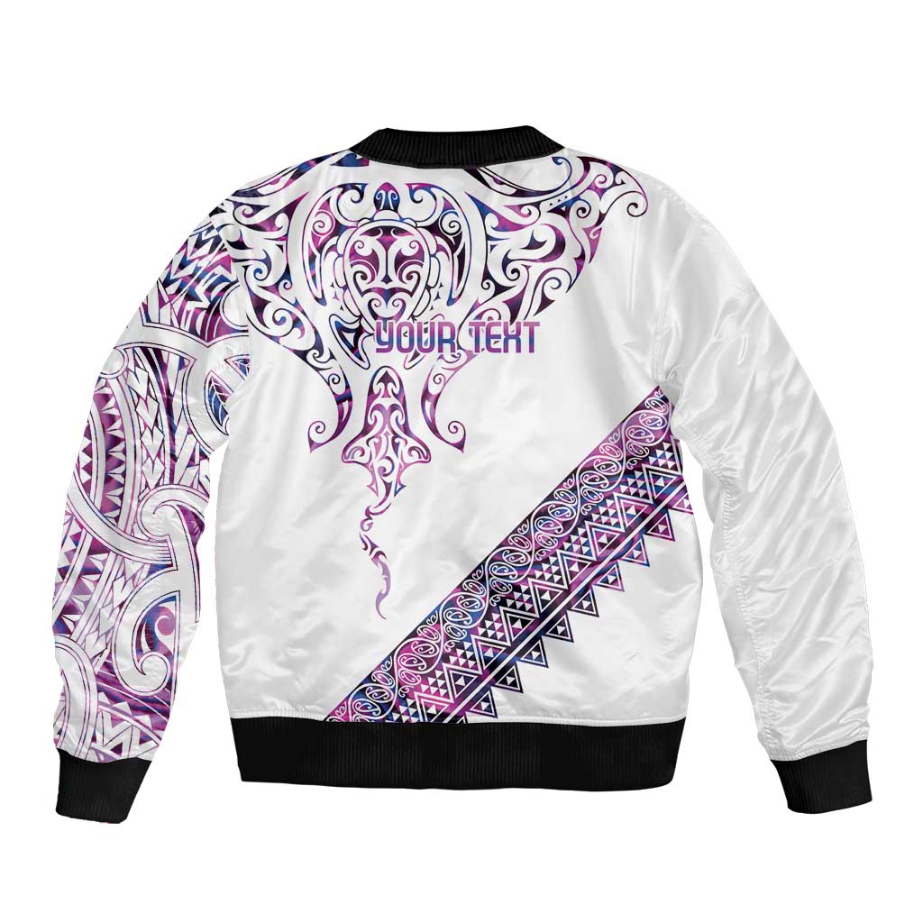 Mawhero Paua shell Kowhaiwhai Taniko Personalised Bomber Jacket Manta Ray Shark-Turtle Maori Tribal Style