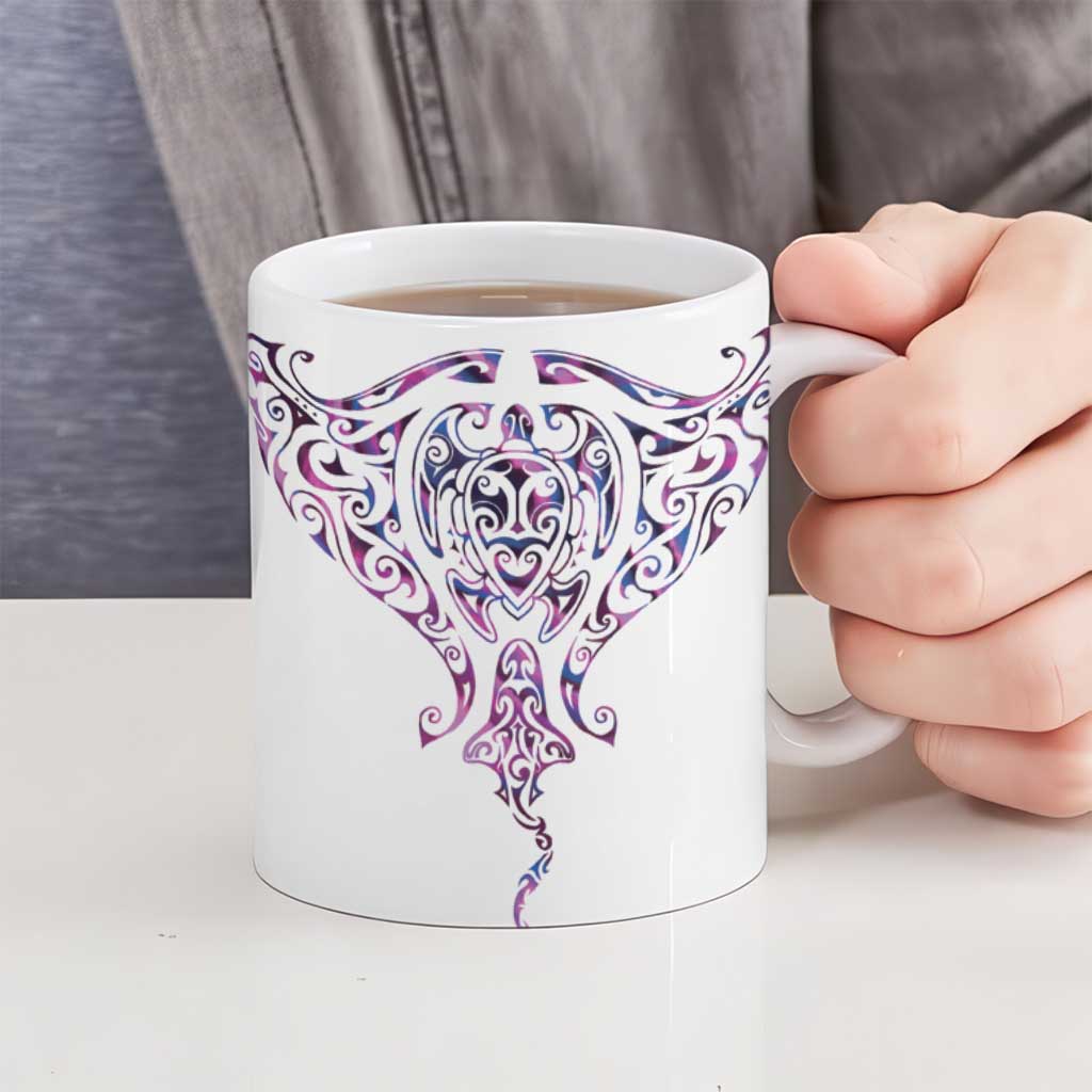 Mawhero Paua shell Kowhaiwhai Taniko Personalised Ceramic Mug Manta Ray Shark-Turtle Maori Tribal Style