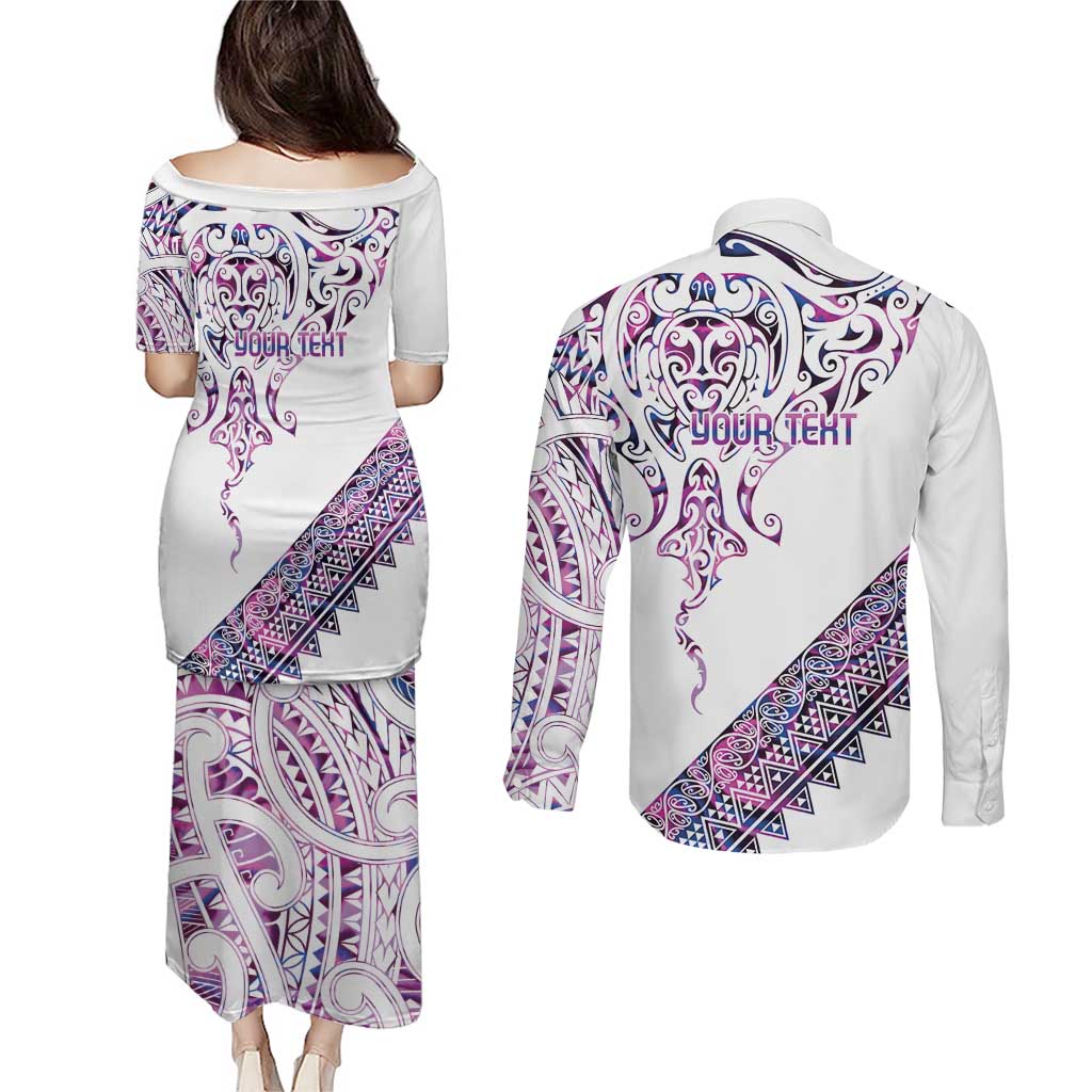 Mawhero Paua shell Kowhaiwhai Taniko Personalised Couples Matching Puletasi and Long Sleeve Button Shirt Manta Ray Shark-Turtle Maori Tribal Style LT9 - Polynesian Pride