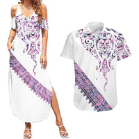 Mawhero Paua shell Kowhaiwhai Taniko Personalised Couples Matching Summer Maxi Dress and Hawaiian Shirt Manta Ray Shark-Turtle Maori Tribal Style LT9 Pink - Polynesian Pride