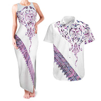 Mawhero Paua shell Kowhaiwhai Taniko Personalised Couples Matching Tank Maxi Dress and Hawaiian Shirt Manta Ray Shark-Turtle Maori Tribal Style LT9 Pink - Polynesian Pride