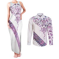 Mawhero Paua shell Kowhaiwhai Taniko Personalised Couples Matching Tank Maxi Dress and Long Sleeve Button Shirt Manta Ray Shark-Turtle Maori Tribal Style