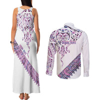 Mawhero Paua shell Kowhaiwhai Taniko Personalised Couples Matching Tank Maxi Dress and Long Sleeve Button Shirt Manta Ray Shark-Turtle Maori Tribal Style