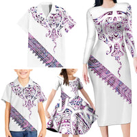 Mawhero Paua shell Kowhaiwhai Taniko Personalised Family Matching Long Sleeve Bodycon Dress and Hawaiian Shirt Manta Ray Shark-Turtle Maori Tribal Style LT9 - Polynesian Pride