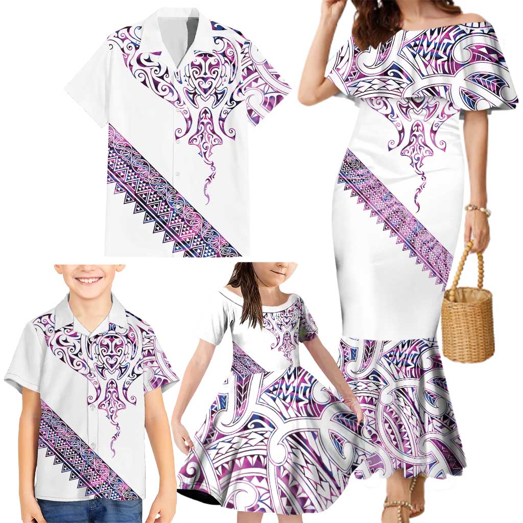 Mawhero Paua shell Kowhaiwhai Taniko Personalised Family Matching Mermaid Dress and Hawaiian Shirt Manta Ray Shark-Turtle Maori Tribal Style LT9 - Polynesian Pride