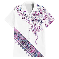 Mawhero Paua shell Kowhaiwhai Taniko Personalised Family Matching Summer Maxi Dress and Hawaiian Shirt Manta Ray Shark-Turtle Maori Tribal Style LT9 Dad's Shirt - Short Sleeve Pink - Polynesian Pride
