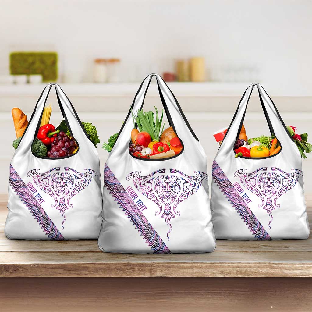Mawhero Paua shell Kowhaiwhai Taniko Personalised Grocery Bag Manta Ray Shark-Turtle Maori Tribal Style