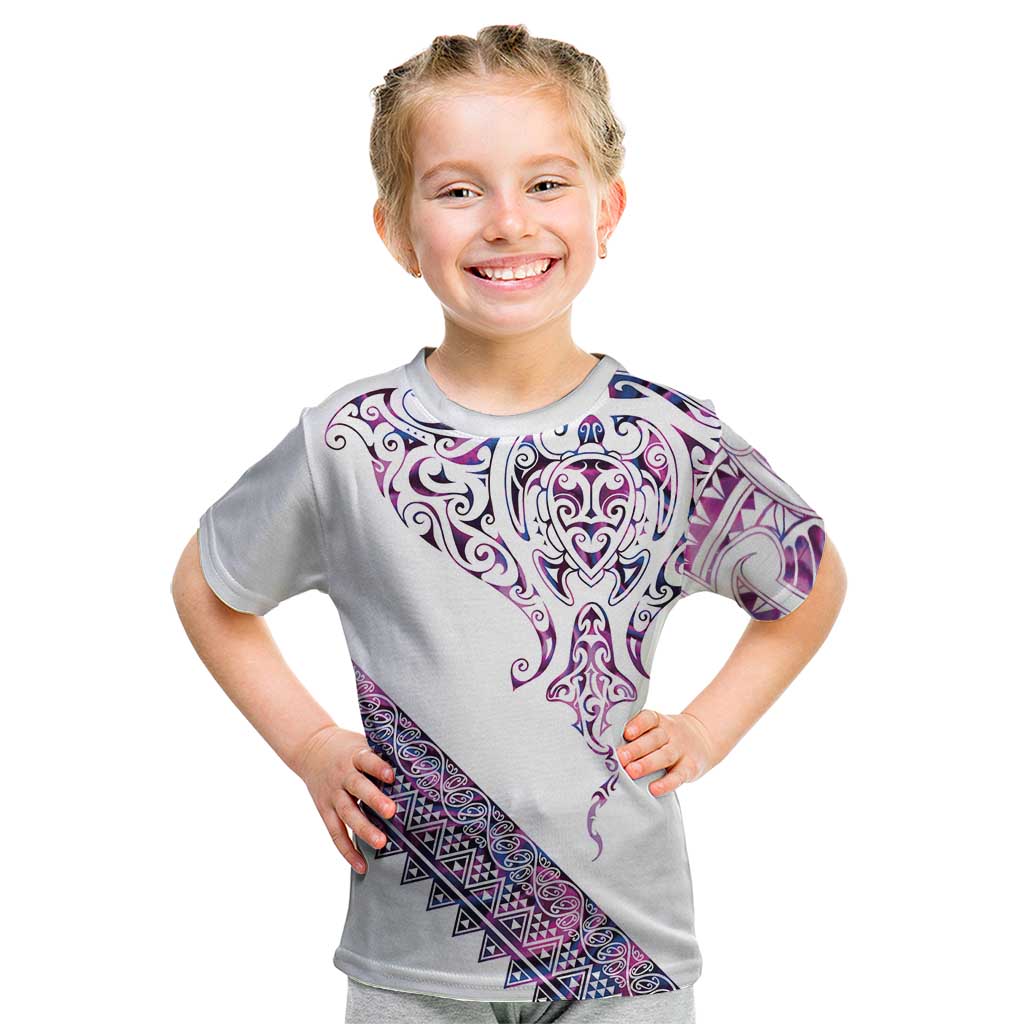 Mawhero Paua shell Kowhaiwhai Taniko Personalised Kid T Shirt Manta Ray Shark-Turtle Maori Tribal Style LT9 Pink - Polynesian Pride