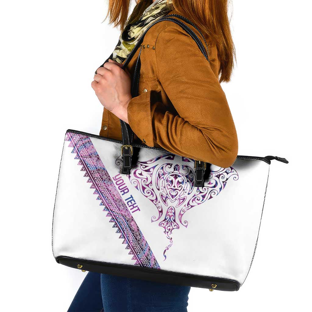 Mawhero Paua shell Kowhaiwhai Taniko Personalised Leather Tote Bag Manta Ray Shark-Turtle Maori Tribal Style LT9 Pink - Polynesian Pride