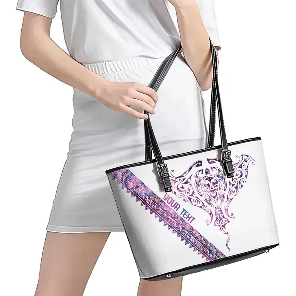 Mawhero Paua shell Kowhaiwhai Taniko Personalised Leather Tote Bag Manta Ray Shark-Turtle Maori Tribal Style LT9 - Polynesian Pride