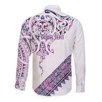 Mawhero Paua shell Kowhaiwhai Taniko Personalised Long Sleeve Button Shirt Manta Ray Shark-Turtle Maori Tribal Style LT9 - Polynesian Pride