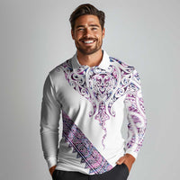 Mawhero Paua shell Kowhaiwhai Taniko Personalised Long Sleeve Polo Shirt Manta Ray Shark-Turtle Maori Tribal Style