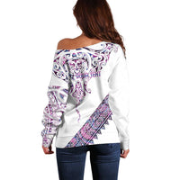Mawhero Paua shell Kowhaiwhai Taniko Personalised Off Shoulder Sweater Manta Ray Shark-Turtle Maori Tribal Style LT9 - Polynesian Pride