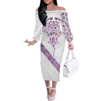 Mawhero Paua shell Kowhaiwhai Taniko Personalised Off The Shoulder Long Sleeve Dress Manta Ray Shark-Turtle Maori Tribal Style