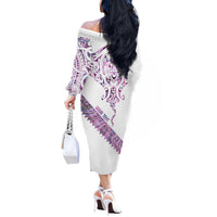 Mawhero Paua shell Kowhaiwhai Taniko Personalised Off The Shoulder Long Sleeve Dress Manta Ray Shark-Turtle Maori Tribal Style