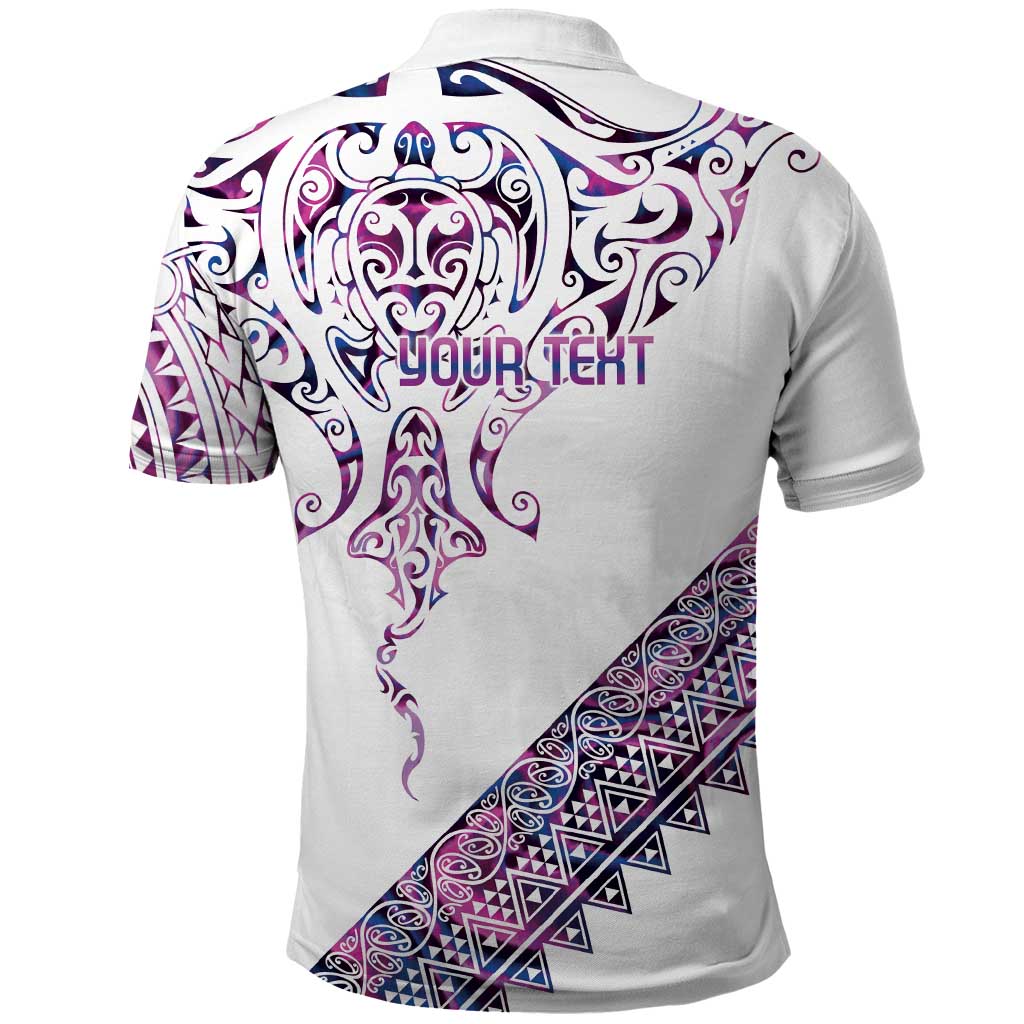 Mawhero Paua shell Kowhaiwhai Taniko Personalised Polo Shirt Manta Ray Shark-Turtle Maori Tribal Style