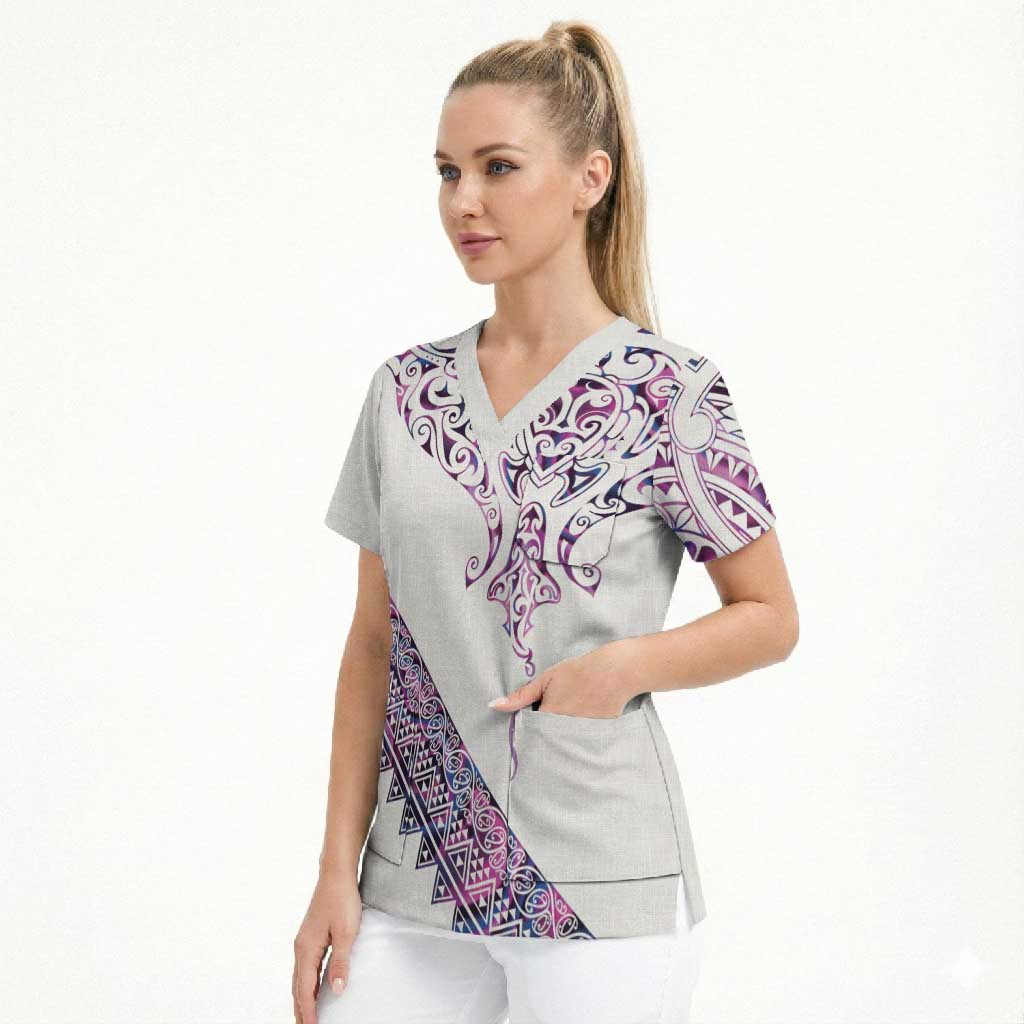 Mawhero Paua shell Kowhaiwhai Taniko Personalised Scrub Top Manta Ray Shark-Turtle Maori Tribal Style LT9 - Polynesian Pride