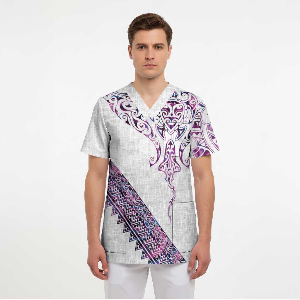 Mawhero Paua shell Kowhaiwhai Taniko Personalised Scrub Top Manta Ray Shark-Turtle Maori Tribal Style LT9 - Polynesian Pride