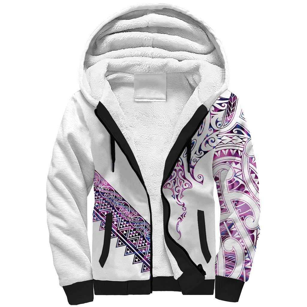 Mawhero Paua shell Kowhaiwhai Taniko Personalised Sherpa Hoodie Manta Ray Shark-Turtle Maori Tribal Style