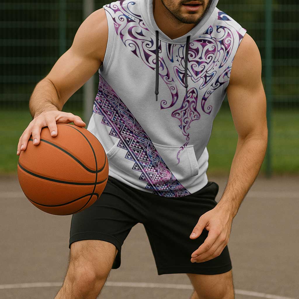 Mawhero Paua shell Kowhaiwhai Taniko Personalised Sleeveless Hoodie Manta Ray Shark-Turtle Maori Tribal Style