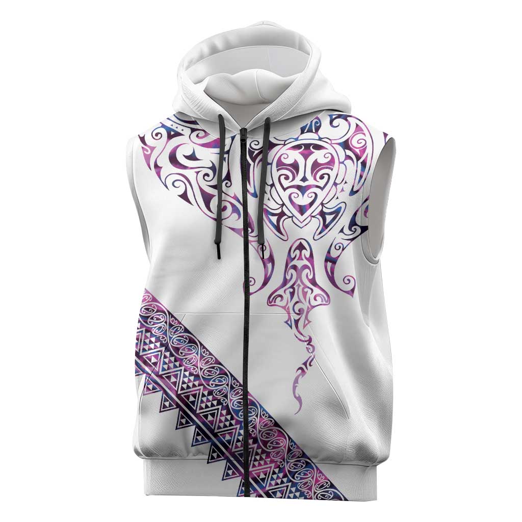 Mawhero Paua shell Kowhaiwhai Taniko Personalised Sleeveless Zip Hoodie Manta Ray Shark-Turtle Maori Tribal Style LT9 Pink - Polynesian Pride