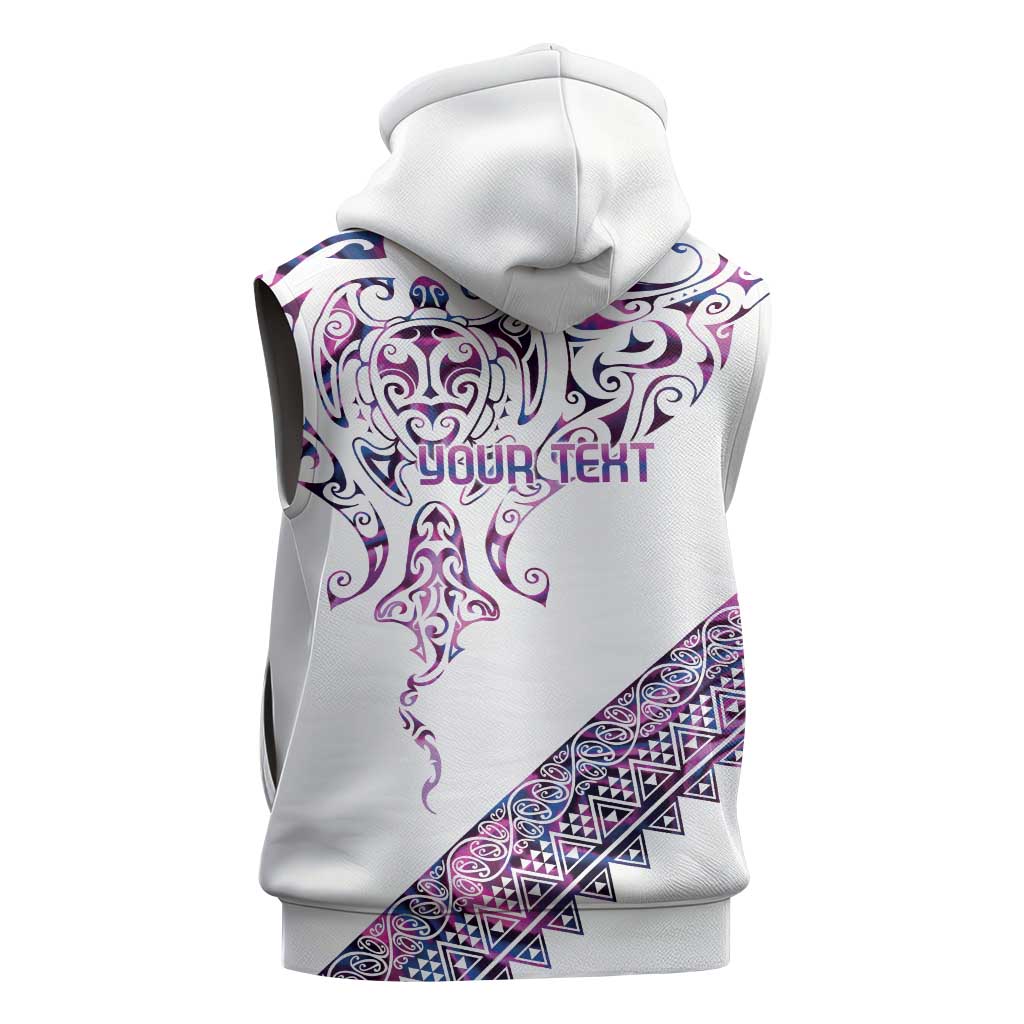 Mawhero Paua shell Kowhaiwhai Taniko Personalised Sleeveless Zip Hoodie Manta Ray Shark-Turtle Maori Tribal Style