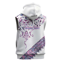 Mawhero Paua shell Kowhaiwhai Taniko Personalised Sleeveless Zip Hoodie Manta Ray Shark-Turtle Maori Tribal Style