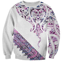 Mawhero Paua shell Kowhaiwhai Taniko Personalised Sweatshirt Manta Ray Shark-Turtle Maori Tribal Style LT9 Unisex Pink - Polynesian Pride