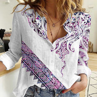 Mawhero Paua shell Kowhaiwhai Taniko Personalised Women Casual Shirt Manta Ray Shark-Turtle Maori Tribal Style