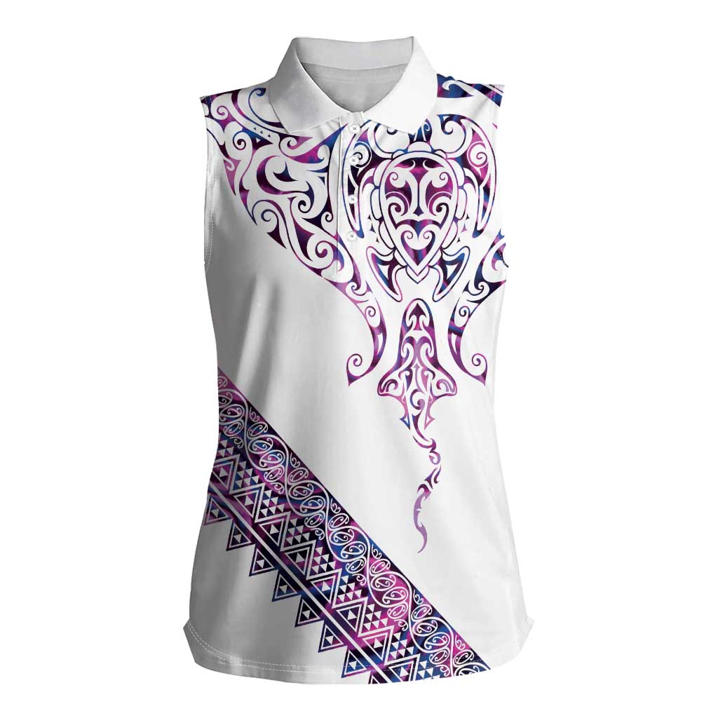 Mawhero Paua shell Kowhaiwhai Taniko Personalised Women Sleeveless Polo Shirt Manta Ray Shark-Turtle Maori Tribal Style