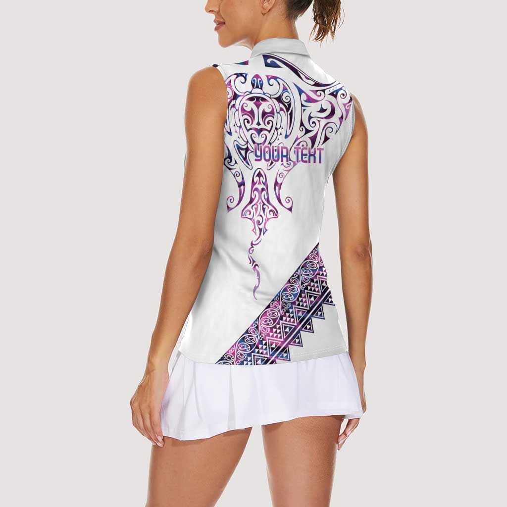 Mawhero Paua shell Kowhaiwhai Taniko Personalised Women Sleeveless Polo Shirt Manta Ray Shark-Turtle Maori Tribal Style