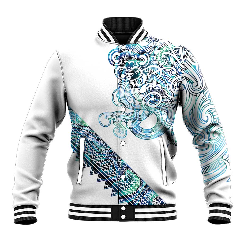 Kahui Whetu Paua shell Kowhaiwhai Taniko Personalised Baseball Jacket Taniwha Maori Tribal Style LT9 Unisex Blue - Polynesian Pride