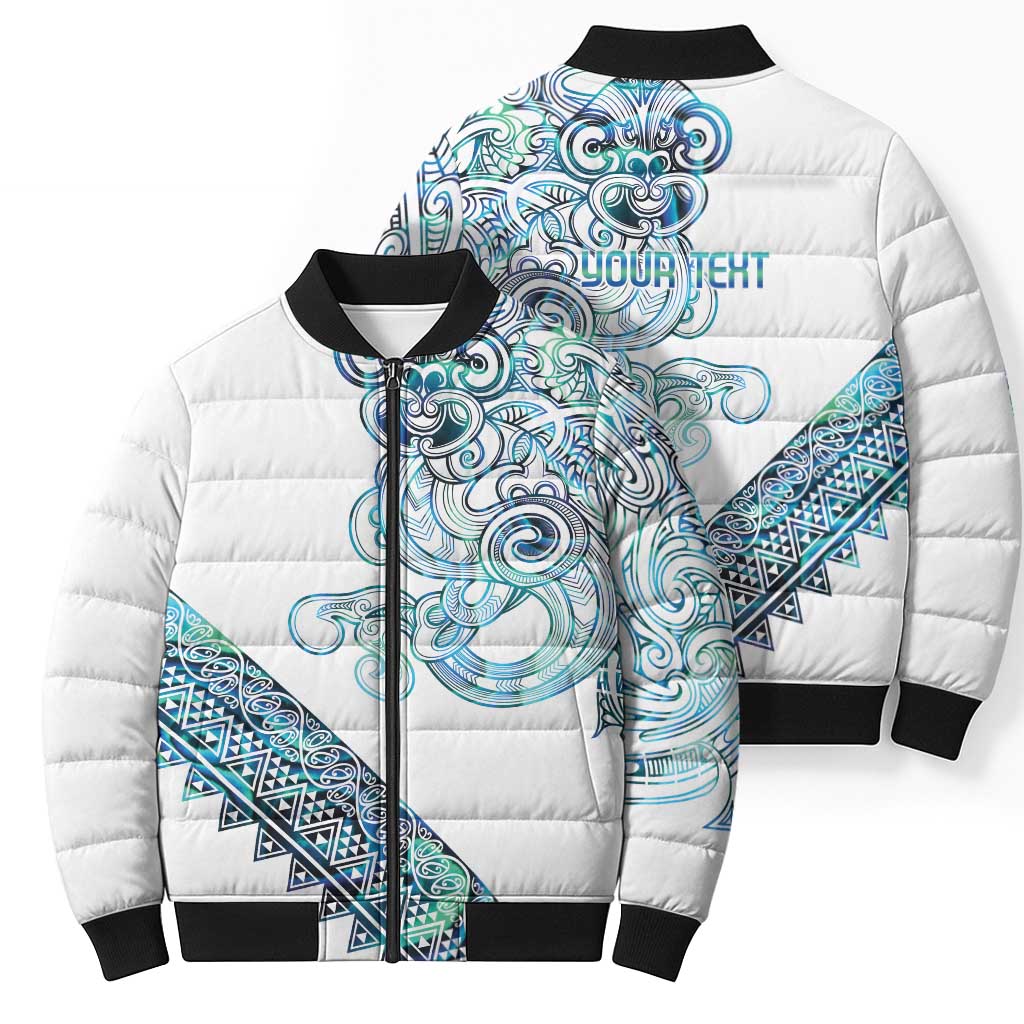Kahui Whetu Paua shell Kowhaiwhai Taniko Personalised Bomber Puffer Jacket Taniwha Maori Tribal Style