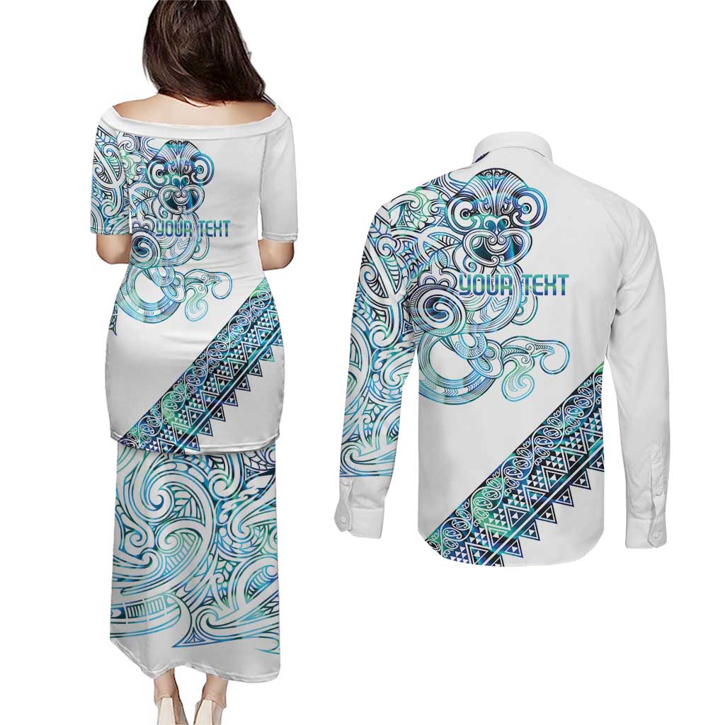 Kahui Whetu Paua shell Kowhaiwhai Taniko Personalised Couples Matching Puletasi and Long Sleeve Button Shirt Taniwha Maori Tribal Style LT9 - Polynesian Pride