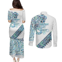 Kahui Whetu Paua shell Kowhaiwhai Taniko Personalised Couples Matching Puletasi and Long Sleeve Button Shirt Taniwha Maori Tribal Style LT9 - Polynesian Pride