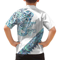 Kahui Whetu Paua shell Kowhaiwhai Taniko Personalised Family Matching Off The Shoulder Long Sleeve Dress and Hawaiian Shirt Taniwha Maori Tribal Style LT9 - Polynesian Pride