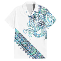 Kahui Whetu Paua shell Kowhaiwhai Taniko Personalised Family Matching Off The Shoulder Long Sleeve Dress and Hawaiian Shirt Taniwha Maori Tribal Style LT9 Dad's Shirt - Short Sleeve Blue - Polynesian Pride
