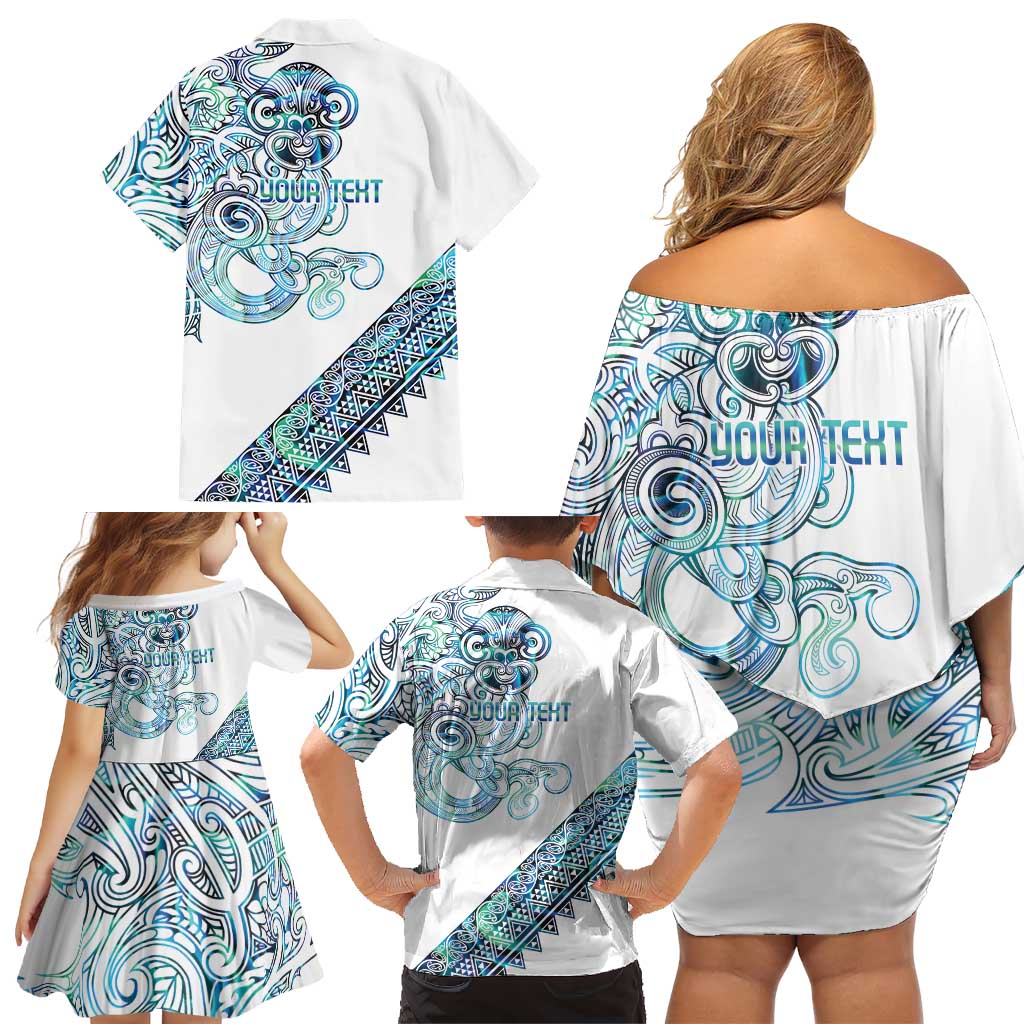 Kahui Whetu Paua shell Kowhaiwhai Taniko Personalised Family Matching Off Shoulder Short Dress and Hawaiian Shirt Taniwha Maori Tribal Style LT9 - Polynesian Pride