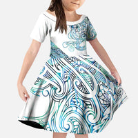 Kahui Whetu Paua shell Kowhaiwhai Taniko Personalised Family Matching Summer Maxi Dress and Hawaiian Shirt Taniwha Maori Tribal Style LT9 Daughter's Dress Blue - Polynesian Pride