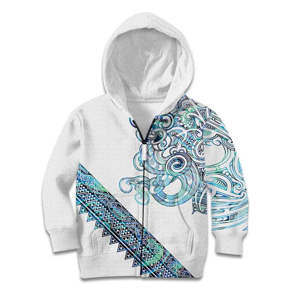 Kahui Whetu Paua shell Kowhaiwhai Taniko Personalised Kid Hoodie Taniwha Maori Tribal Style LT9 Zip Hoodie Blue - Polynesian Pride