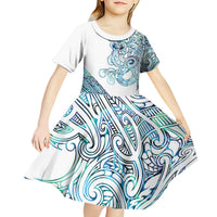 Kahui Whetu Paua shell Kowhaiwhai Taniko Personalised Kid Short Sleeve Dress Taniwha Maori Tribal Style