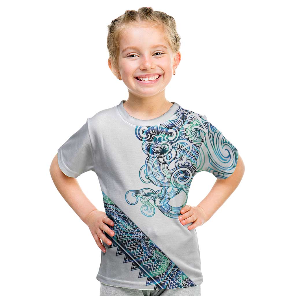 Kahui Whetu Paua shell Kowhaiwhai Taniko Personalised Kid T Shirt Taniwha Maori Tribal Style LT9 Blue - Polynesian Pride