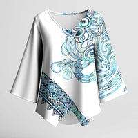 Kahui Whetu Paua shell Kowhaiwhai Taniko Personalised Kimono Sleeve Blouse Taniwha Maori Tribal Style LT9 Female Blue - Polynesian Pride