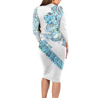 Kahui Whetu Paua shell Kowhaiwhai Taniko Personalised Long Sleeve Bodycon Dress Taniwha Maori Tribal Style