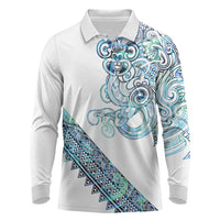 Kahui Whetu Paua shell Kowhaiwhai Taniko Personalised Long Sleeve Polo Shirt Taniwha Maori Tribal Style